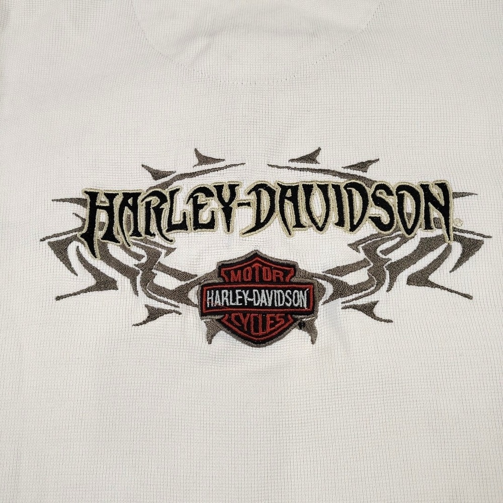 READ Harley Davidson Womens Small Shirt Embroidered Double Sided Waffle Knit - Picture 3 of 16